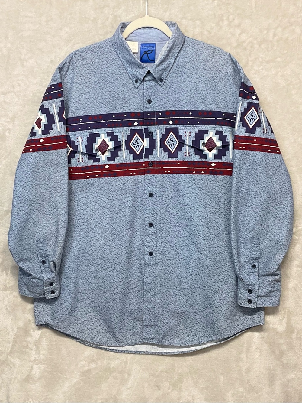 Vtg Roper Aztec Western Button Down Long Sleeve Shirt Mens XXL